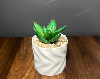 Pure Form minimalistische golvende 3D-geprinte plantenbak: moderne vetplant met drainage