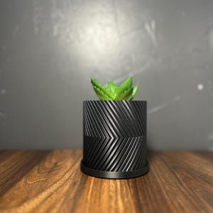 Strata Planter - 3D Printed Modern Plant Pot with Drainage Tray - Succulent and Cactus Pot for Indoor Desk or Home Decor - 3.5&quot;
