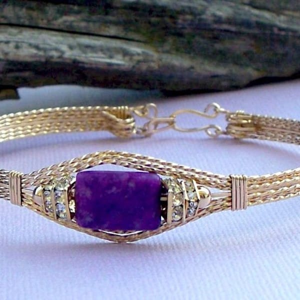 Bracelet Purple Feldspar wire wrapped with 14kt gold filled wire