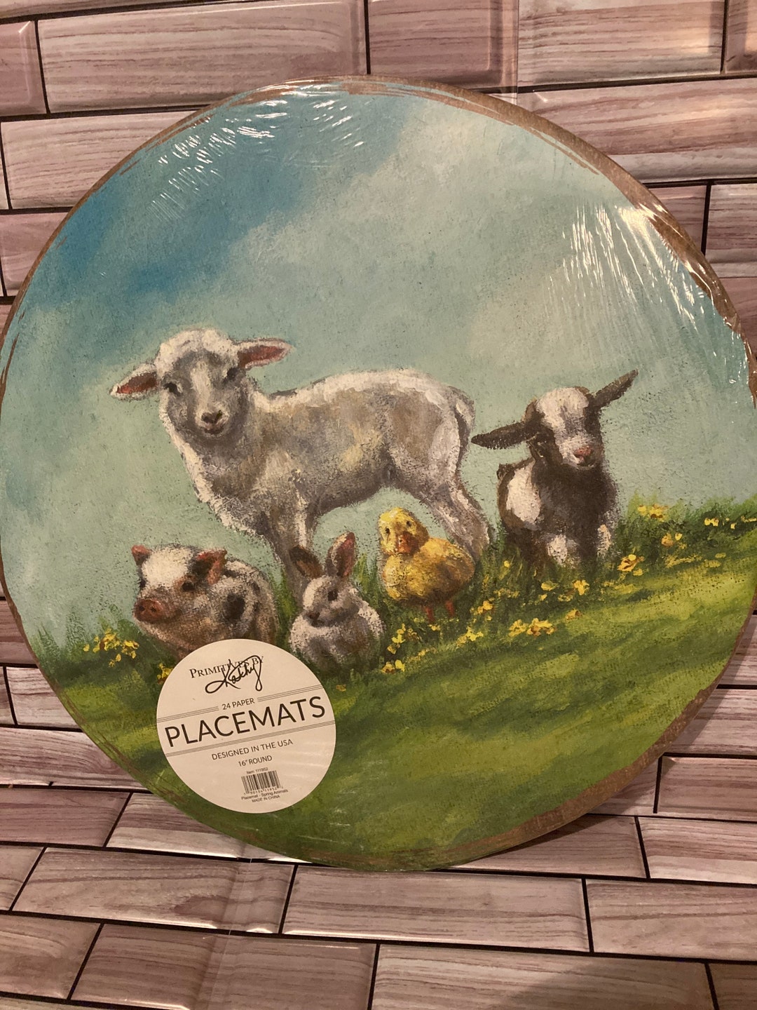 New Unopened Paper Decoupage Farmhouse Baby Animals Round Placemats 16