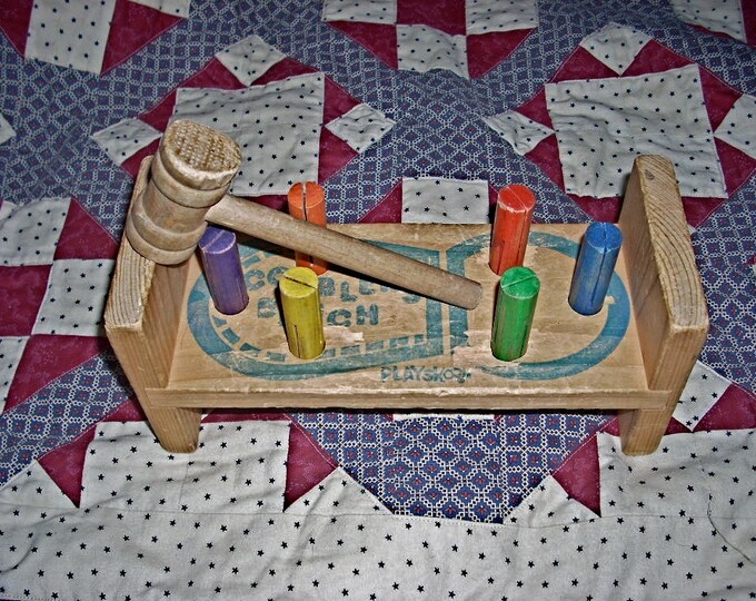 Vintage Fisher Price Cobblers Bench Hammer Pound Child Toy Wooden Wood