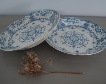 Antique Westbourne Sampson Hancock And Sons 1890 Flow Blue Pair Of Soup Bowls