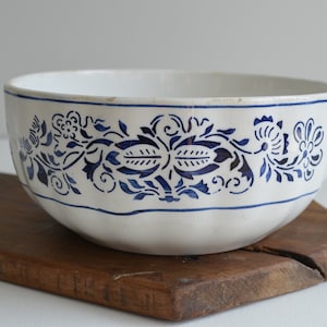 Antique Blue Transferware Serving Bowl Made In Germany Ironstone Bowl Fruit Bowl  Vintage Farmhouse Primitive Kitchen Decor Crazing