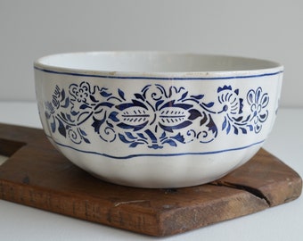 Antique Blue Transferware Serving Bowl Made In Germany Ironstone Bowl Fruit Bowl  Vintage Farmhouse Primitive Kitchen Decor Crazing