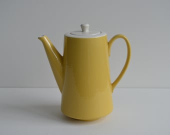 Vintage Mid Century Yellow And White Ceramic Tea Coffee Pot