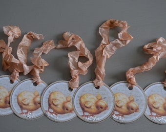 Handmade Vintage Chick Set Of 6 Easter Gift Tags Shabby Chic Spring Chicken Embellished Tags Hostess Gift