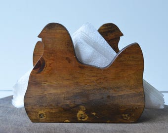 Vintage Handmade Wood Chicken Hen Napkin Holder Farmhouse Kitchen Letter Holder Kitsch Decor Homestead Style