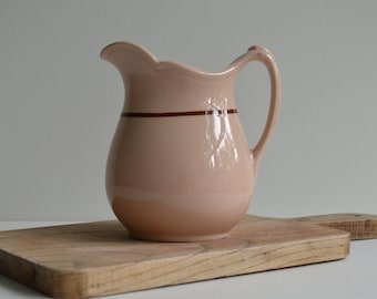Vintage Walker China Tan Milk Pitcher Brown Stripe Restaurant Ware