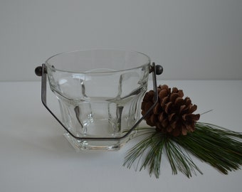 Vintage Italian Glass And Silverplate Hexagon Ice Bucket Mid Century Bar Ware  Wine Chiller Bar Accessory