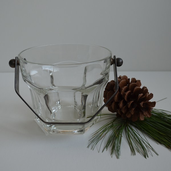 Vintage Italian Glass And Silverplate Hexagon Ice Bucket Mid Century Bar Ware  Wine Chiller Bar Accessory Mad Men Guy Gift Made In Italy