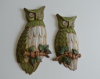 Vintage Mid Century Pair Of Owls Cast Aluminum Sexton 1969 Wall Decor