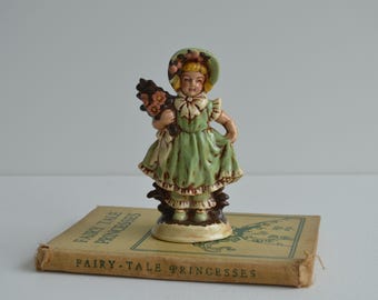 Vintage Chalkware Country Farm Girl Figurine Statue