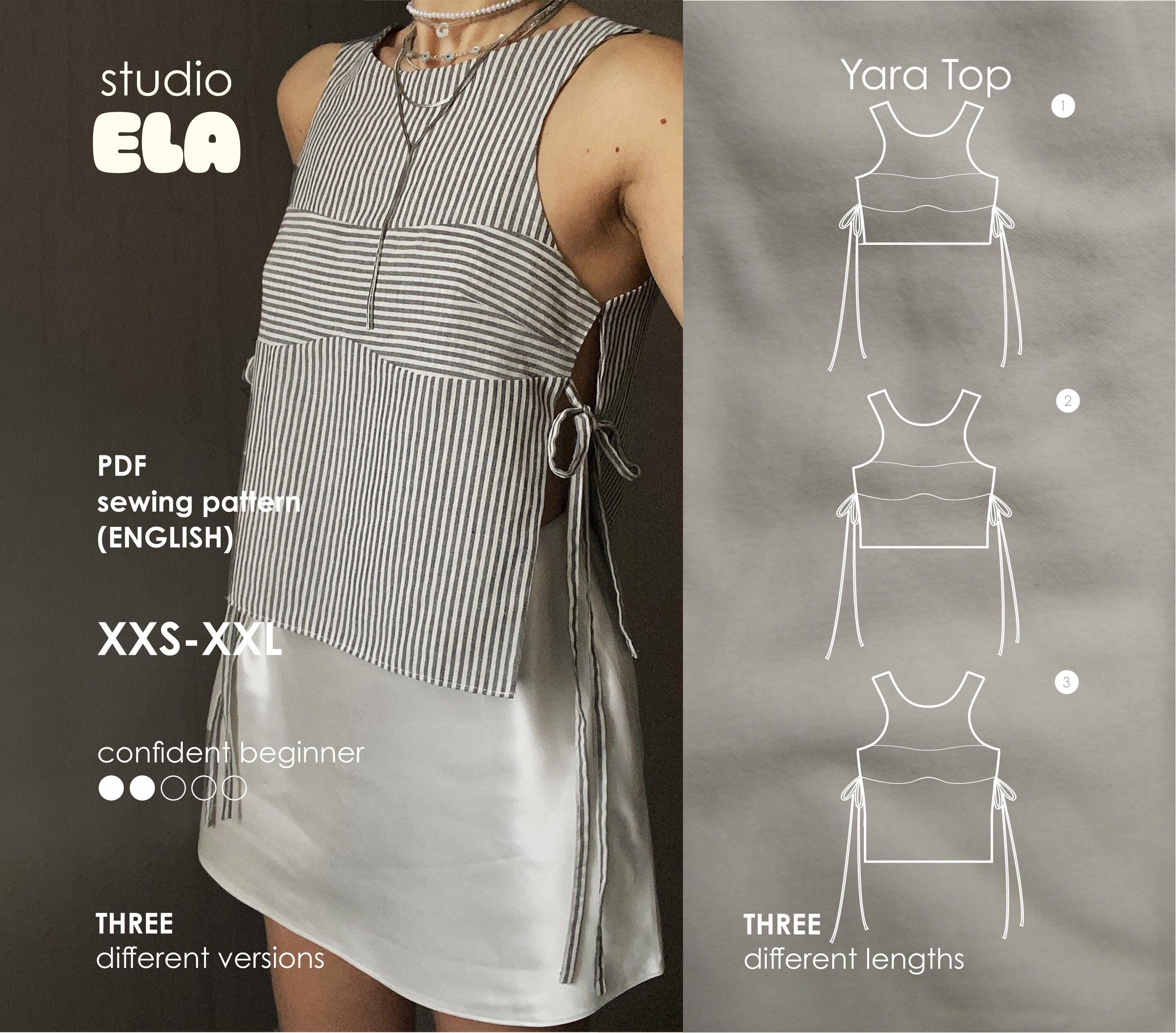 Yara Top の縫製パターン：オープンサイド、3種類の丈、XXS～XXL（PDF ダウンロード）