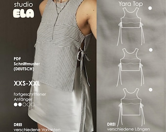 Deutsch // Yara Top Digitales Nähschnittmuster: offene Seiten、3 Längen、XXS-XXL (PDF ダウンロード)