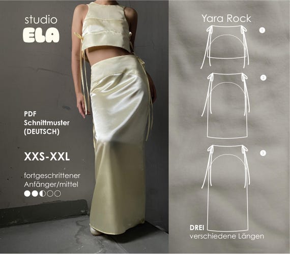 Deutsch // Yara Rock Digitales Näschnittmuster: Mini, Midi, Maxi Länge,  XXS-XXL (PDF Download)