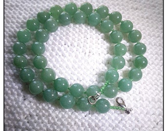 Beaded Necklace, 1.00cm Jade beads with small green beads and silver clasp. 50.00cm long. Simple and elegant. Support a small business.