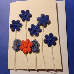 Blank greeting card hand dyed vintage lace blue flowers with white stems. One off design. image 3