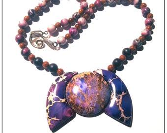 Art Deco beaded necklace Purple Jasper necklace, with swarovski crystals. Statement necklace