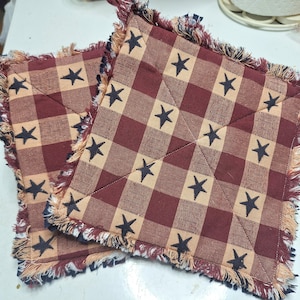 Americana Potholders,primitive kitchen decor, stars and stripes, farmhouse potholders patriotic decor,  oven mitt,hostess gift, country deco