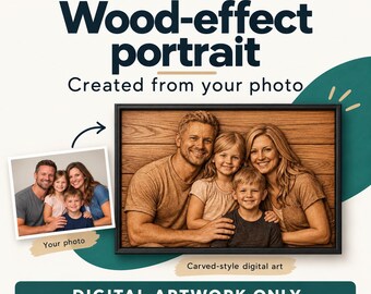 Custom Wood Carving Effect Portrait from Photo, Digital Download