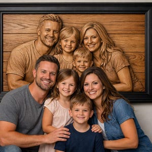 Custom 3D Wood Carving Effects Digital Portrait | Wall Art Print | Family, Couple, Pet, Baby, Home, Names, Gift Idea
