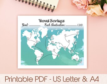 World Map Travel Savings Tracker | Printable US Letter & A4 PDF | Instant Download