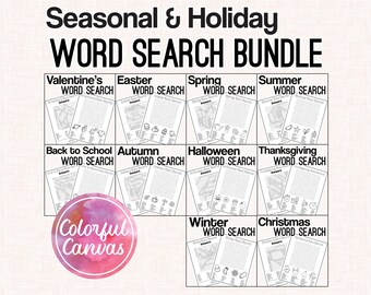 10 Seasonal and Holiday Word Search Bundle | Printable Puzzle Worksheets