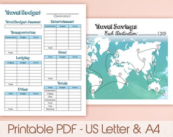 Travel Combo | Travel Budget and World Map Travel Savings Tracker | Printable US Letter & A4 PDF | Instant Download