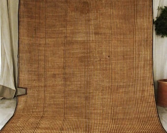 Handmade Mauritanian Tuareg Mat: Ethnic African Rug (12.92ft x 8.20ft)