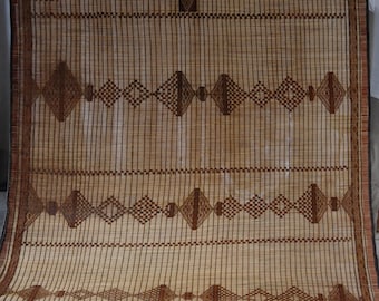 Handmade Mauritanian Tuareg Mat: Ethnic Leatherwork Rug (8.75ft x 6.66ft)