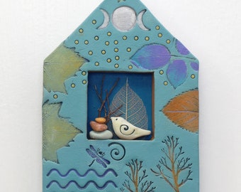 Mixed Media Wall Art, clay shrine, ceramic assemblage, Home Decor, Wall Art, Nature Inspired