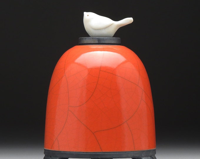 Ceramic Raku Jar Art Potterybird Jar Lidded Jar Poppy Red Etsy