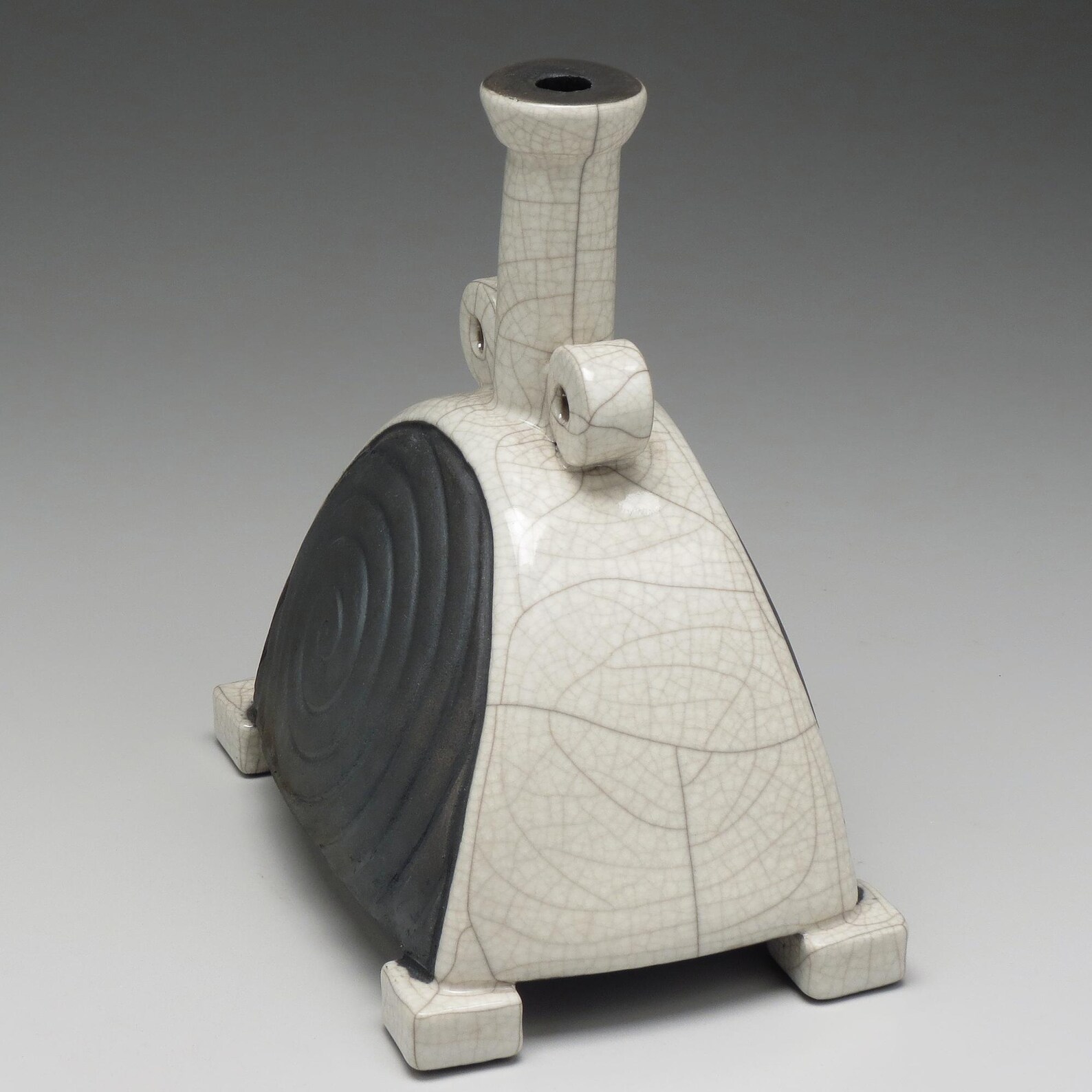 Sculptural Vessel, White Crackle Raku Ceramic Bottle, Pottery, Home ...