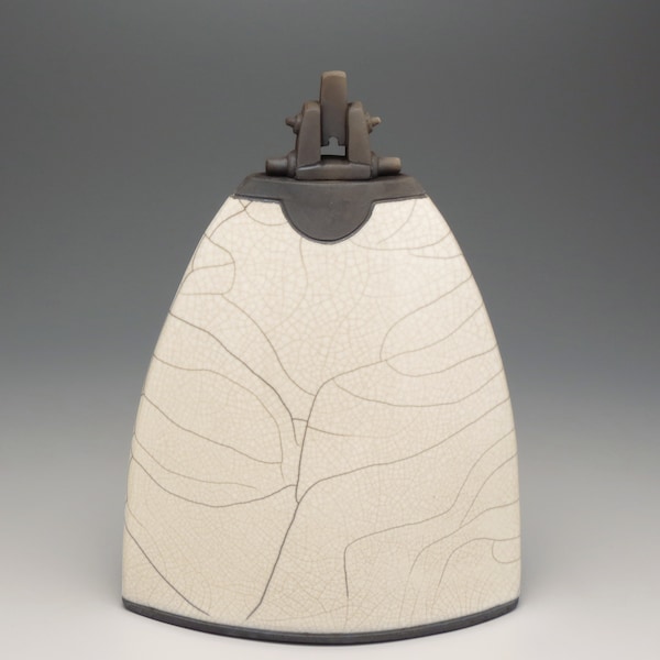 Ceramic sculptural vessel, Raku Fired Art Pottery, slab constructed vessel