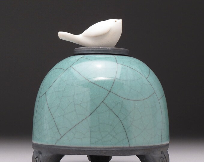 Ceramic Bird Jargreenart Potteryraku Jar Small Pet Urn Etsy