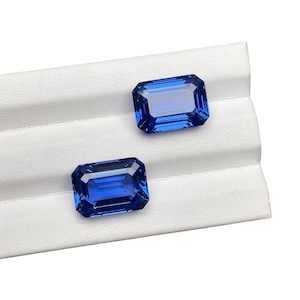 Amazing Blue Sapphire Lab Grown Emerald Cut, Shape 100% Certified Loose Gemstone AAA+ Grade Quality Lab Grown Sapphire Making For Earrings.