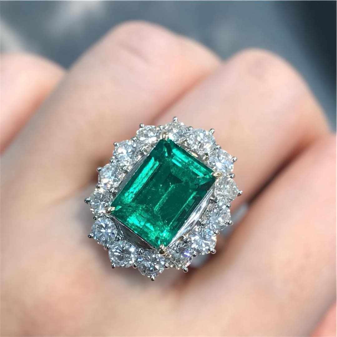 S925純銀】2ct ラボグロウン・エメラルド リング エメラルドカット 