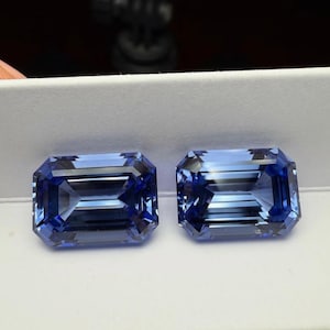 Blue Sapphire Lab Grown Cornflower Color Emerald Cut Shape 100% Certified Loose Gemstone AAA+ Quality Lab Grown Sapphire Making For Earrings