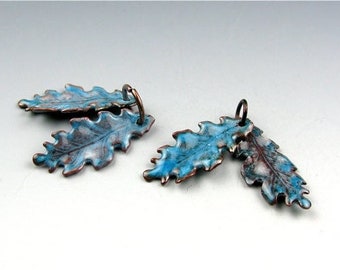 Enameled Extra Small Oak Leaf  / Aqua enamel / Made to order