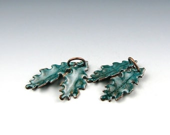 Enameled Extra Small Oak Leaf  / Teal Enamel / Made to order