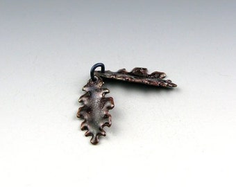 Enameled Extra Small Oak Leaf  / Eggplant Enamel / Made to order