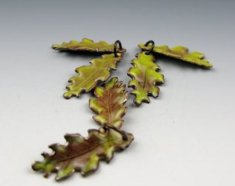 Enameled Extra Small Oak Leaf / Bitter Green Enamel / Made to order