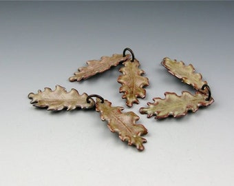 Enameled Extra Small Oak Leaf  / Soft Brown Enamel / Made to order