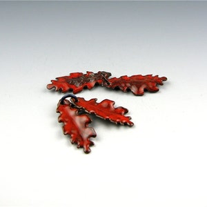 Enameled Extra Small Oak Leaf / Orient Red enamel / Made to order image 3