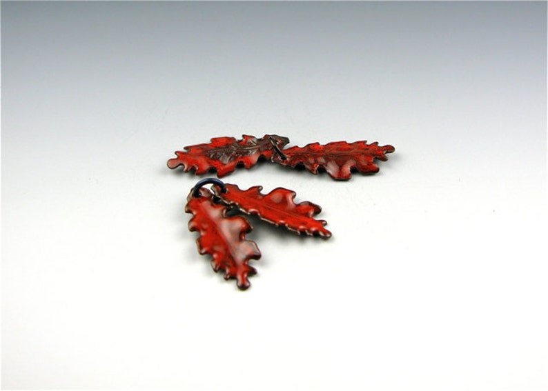 Enameled Extra Small Oak Leaf / Orient Red enamel / Made to order image 3