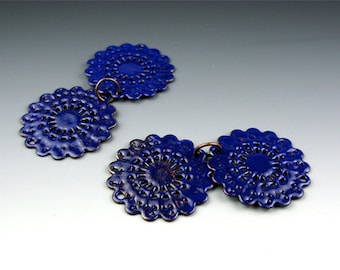 Enameled Round Filigree / Cobalt Enamel / Made to order