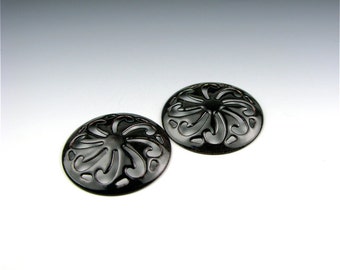 Enameled Pinwheel Focal or Cab /  Black Enamel / Made to order