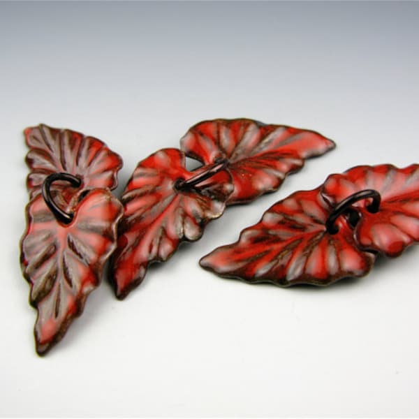 Enameled Ivy Leaf/ Orient Red enamel / Made to order