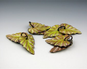 Enameled Ivy Leaf Pair / Bitter Green  / Made to order