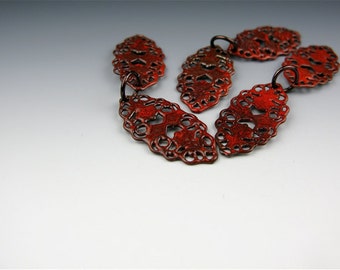 Enameled Oval Filigree / Orient Red Enamel / Made to order